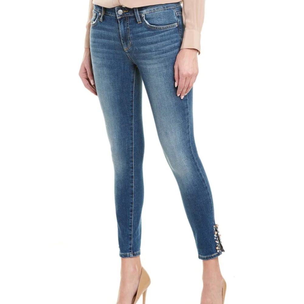 Icon Embellished Slit Ankle Cleo Skinny Jeans